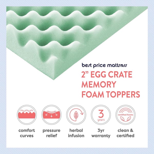 MELLOW 2 in. Short Queen Egg Crate Memory Foam Mattress Topper