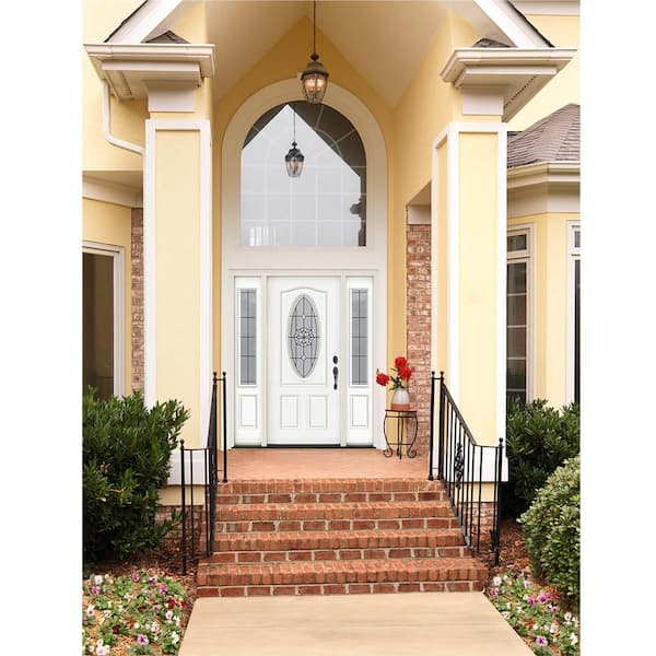 36 in. x 80 in. Left-Hand 3/4 Oval McAlpine Decorative Glass Modern White Steel Prehung Front Door w/Sidelites