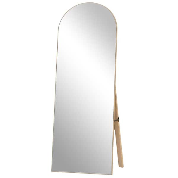 PexFix 64 in. x 21 in. Modern Arched Shape Burlywood Framed Wooden Full Length Floor Mirror Standing Mirror
