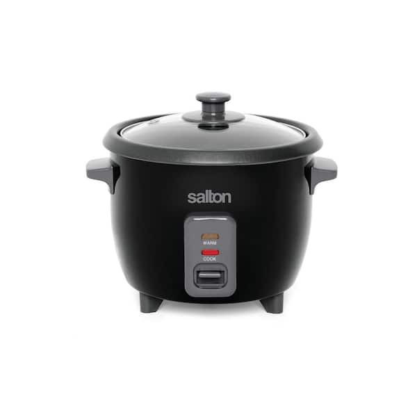Salton 6-Cup Black Automatic Rice Cooker and Steamer with Non-Stick Bowl