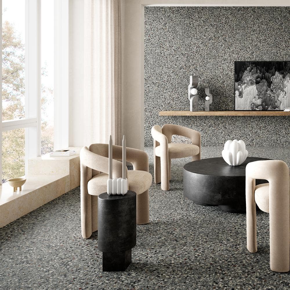 Bryant Charcoal Gray 24" Matte Porcelain Terrazzo Look Tile