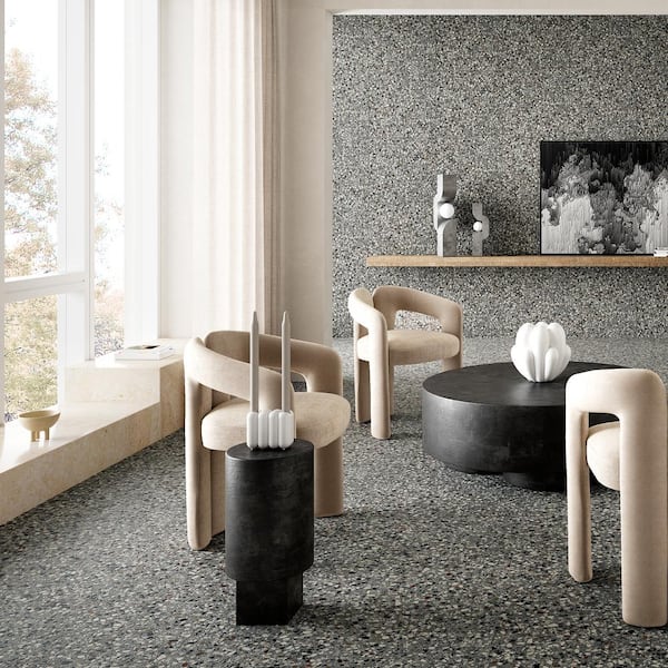 Bryant Charcoal Gray 23.4 in. x 23.4 in. Matte Porcelain Terrazzo Look Floor and Wall Tile (15.49 sq. ft./Case)