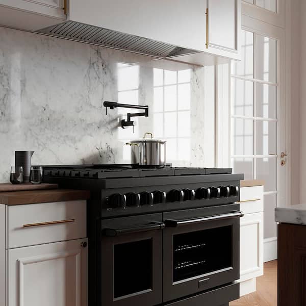 48 in. 6.7 cu. ft. Paramount Dual Fuel Range with 8 Burner DuoPro Cooktop and Dual Ovens in Black Stainless Steel