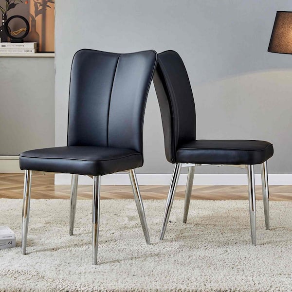 Modern Black PU Leather Seat Dining Chairs (Set of 2) for Kitchen, Living, Dining Room