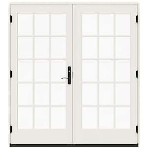 72 in. x 80 in. W-5500 Vanilla Clad Wood Right-Hand 15-Lite French Patio Door with White Paint Interior