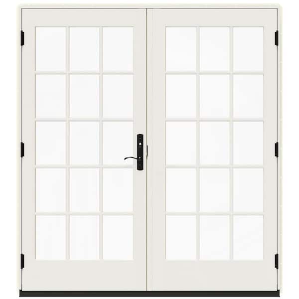 JELD-WEN 72 in. x 80 in. W-5500 Vanilla Clad Wood Right-Hand 15-Lite French Patio Door with White Paint Interior