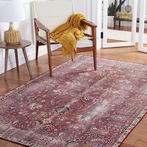 Tuscon Red/Beige 4 ft. x 6 ft. Machine Washable Distressed Border Area Rug