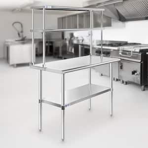 72 x 30 in. Stainless Steel Kitchen Utility Table with Bottom Shelf and Double Overshelf
