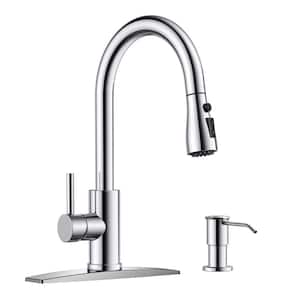 Single-Handle Pull Down Sprayer Kitchen Faucet with High-Arc Kitchen Sink Faucet with Soap Dispenser in Chrome