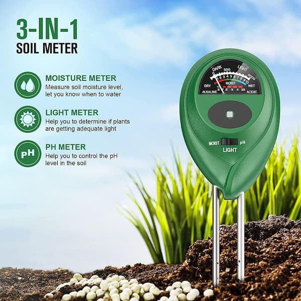 Classy Casita 3-in-1 Garden Soil Tester- Three Way Plant Soil Test Kit to  Measure Soil Moisture, pH-Value, and Sunlight, Indoor and Outdoor Measuring  Tool for House, Garden, Lawn,& Farm, White.
