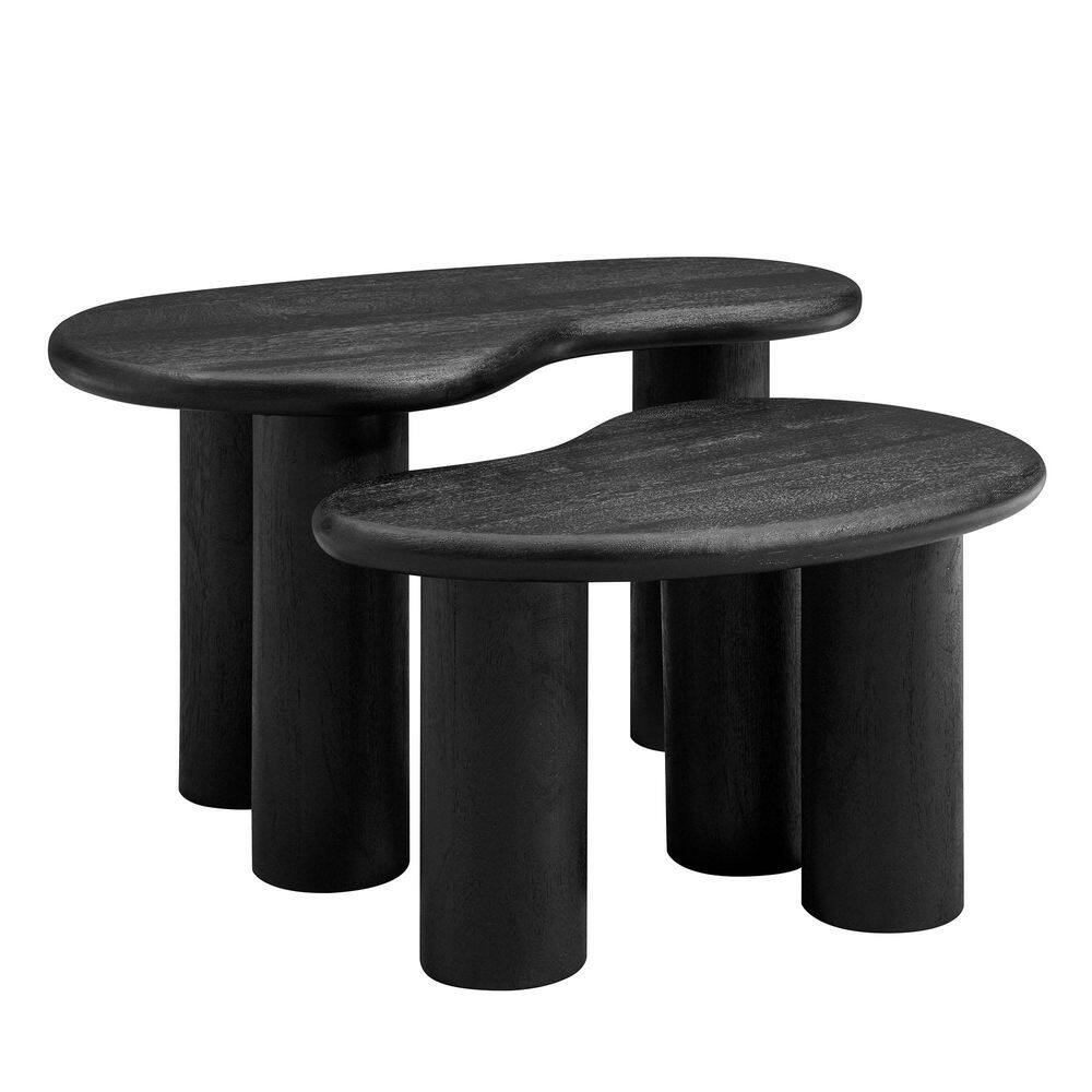 Hackney 18 in. Black Kidney-Shaped Mango Wood Nesting Coffee Table Set