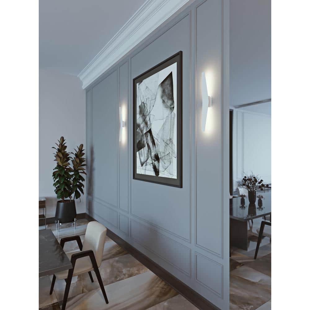 Sleek White Steel Dimmable LED Wall Sconce, 24 in Height