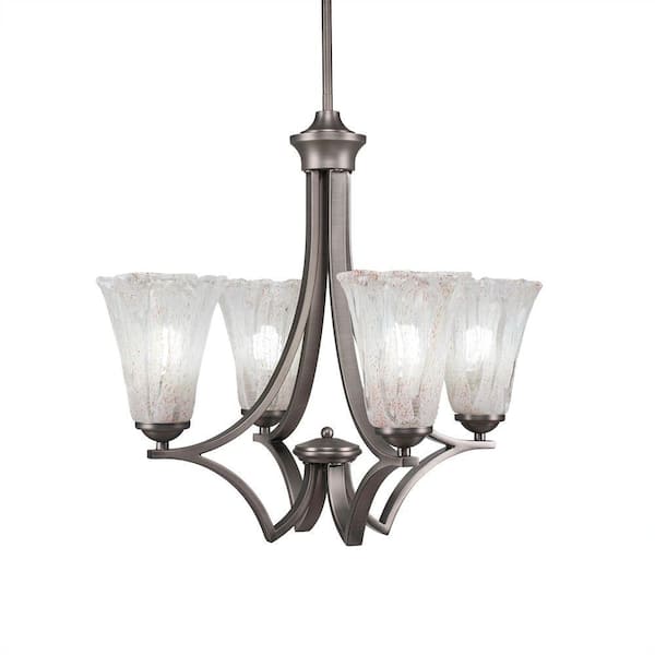 Unbranded Clevelend 4-Light Graphite Round Chandelier with 5.5 in. Fluted Italian Ice Glass Shades, No bulbs included