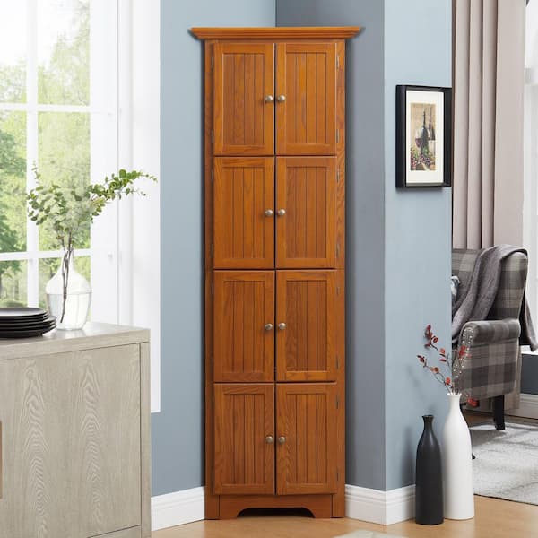 4-Tier 72 in. Oak Corner Kitchen Pantry Organizer Storage Cabinet with 8 Doors and Adjustable Shelves