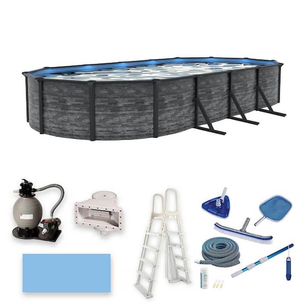 Marbella 15 x 30 ft. Oval 52 in. Deep Steel Wall Above Ground Swimming Pool Package w/ 6 in. Top Rail