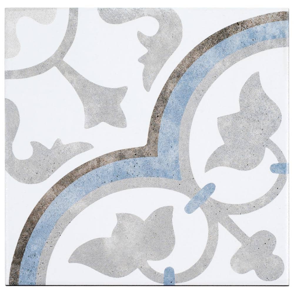 Luv Passion Blue 8 in. Encaustic Patterned Matte Porcelain Wall and Floor T