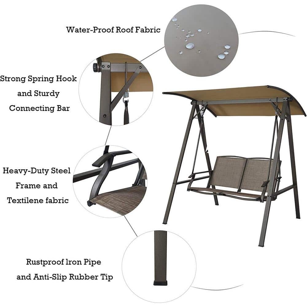 Doris 2-Person Taupe Textilene Outdoor Patio Swing with Metal Frame