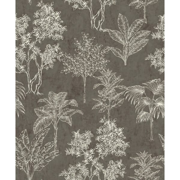 Zen Collection Dark Grey Floating Foliage Metallic Sheen Finish Non-Pasted Non-Woven Wallpaper Roll