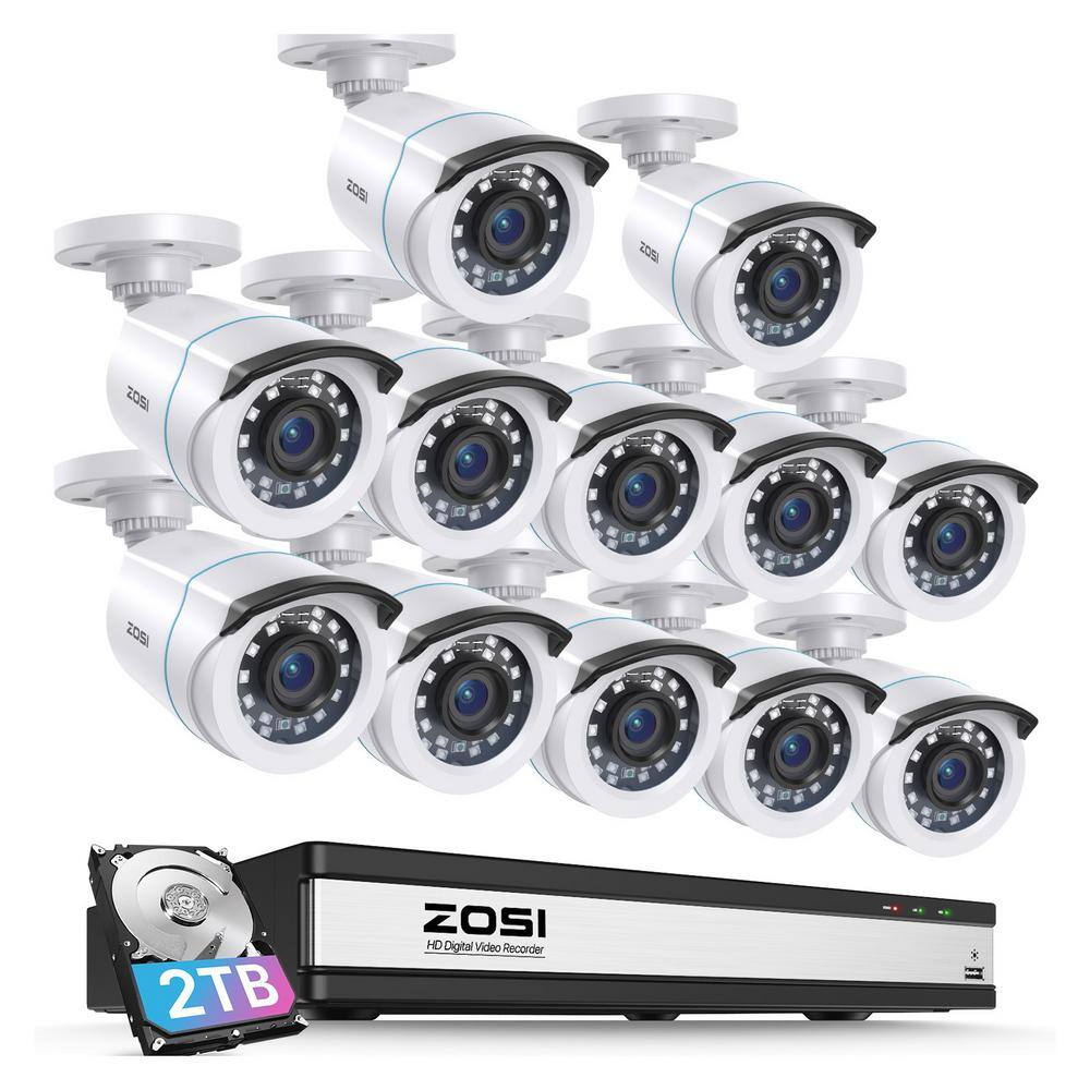 ZOSI H 265+ 16-Channel 2MP 2TB DVR Security Camera System with 12 1080p ...