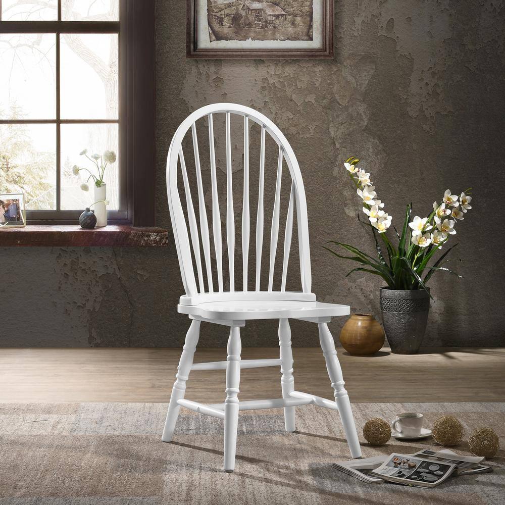 Traditional Pure White Windsor High-Back Side Chair in Wood