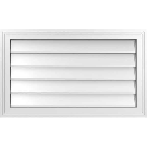 Ekena Millwork 30 in. x 18 in. Vertical Surface Mount PVC Gable Vent: Decorative with Brickmould Frame