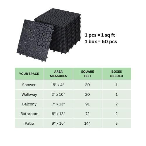 Waterproof Outdoor All Weather Anti-slip 1 ft. x 1 ft. Plastic Deck Tile in Black (Pack of 60)