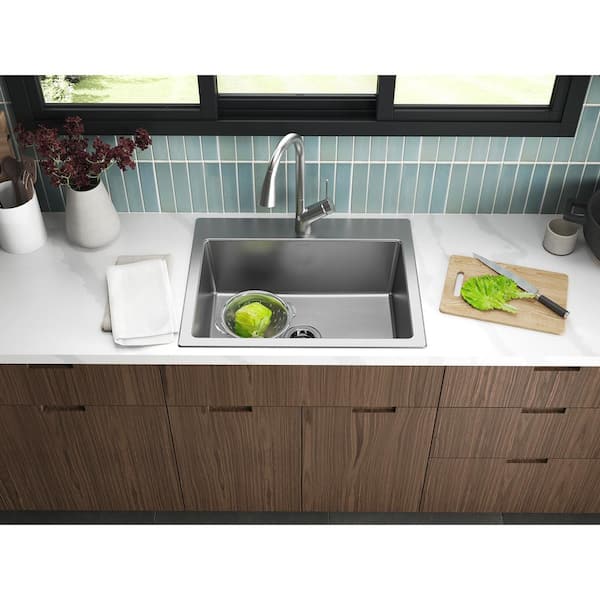 Cursiva Stainless Steel 27 in. Single Bowl Top-Mount/Undermount Kitchen Sink