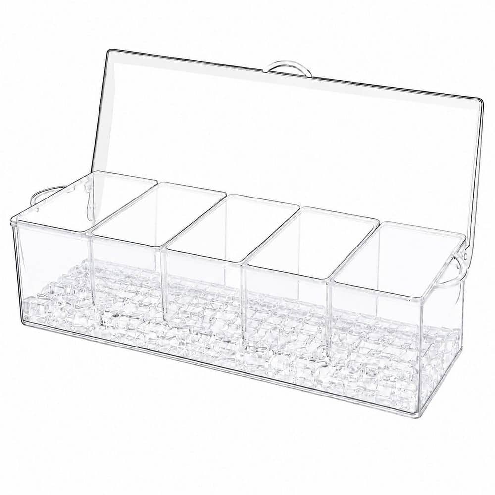 Transparent Plastic 5 Compartment Condiment Server Tray Set with Lid and Serving Utensils price history on PriceWatchPro