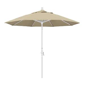 9 ft. White Aluminum Pole Market Aluminum Ribs Collar Tilt Crank Lift Patio Umbrella in Antique Beige Sunbrella