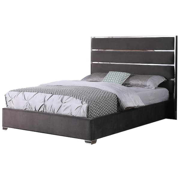 Best Master Furniture Jeanine Dark Gray Velvet King Platform Bed