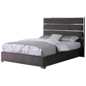 Jeanine Dark Gray Velvet Queen Platform Bed