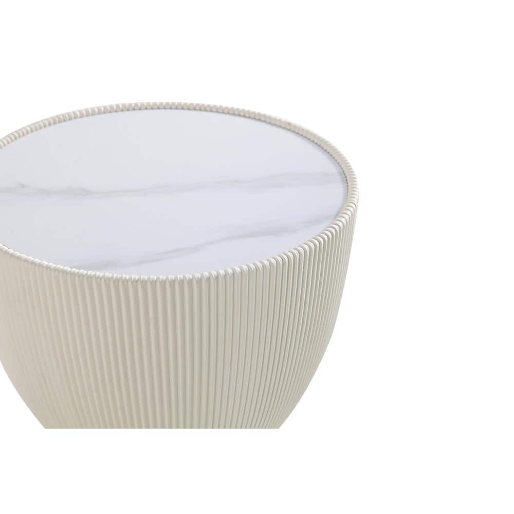 Anderson Cream Leatherette End Tables with Gold Base, Set of 2