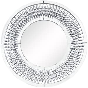 32 in. x 32 in. Round Framed Silver Starburst Wall Mirror with Crystal Embellishment