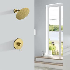 1-Spray Pattern 7.87 in. Wall Mount Round Fixed Shower Head in Brushed Gold