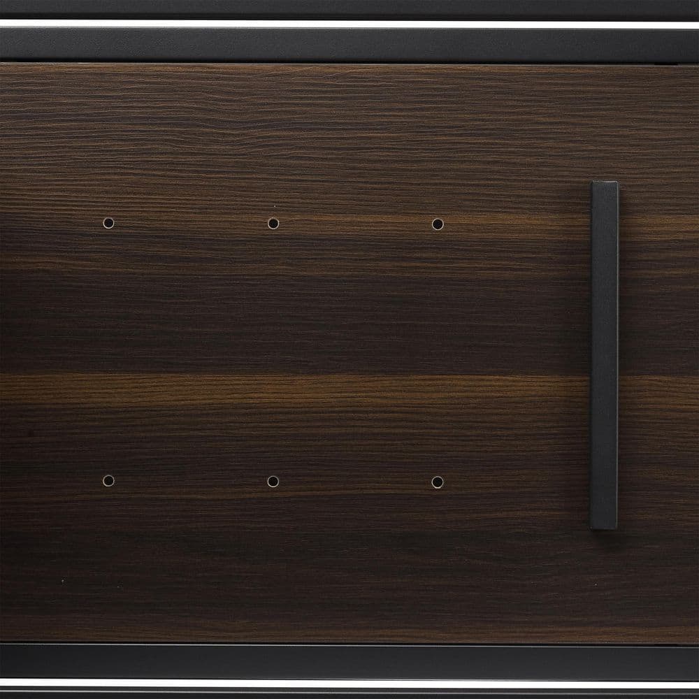 Provo Matte Black and Brown Record Storage Console with Turntable Shelf