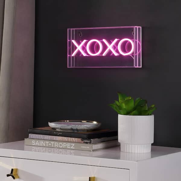 JONATHAN XOXO 6 in. Pink Contemporary Glam Acrylic Box USB Operated LED Neon Lamp NEN1005A - The Home Depot