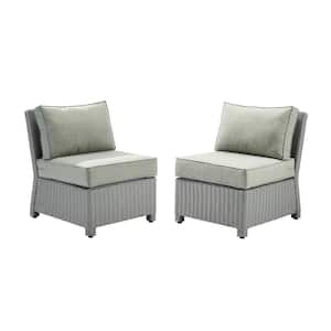 Bradenton Gray Armless Wicker Outdoor Lounge Chair with Gray Cushions (2-Pack)