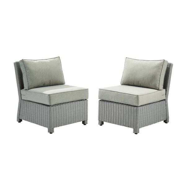 Bradenton Gray Armless Wicker Outdoor Lounge Chair with Gray Cushions (2-Pack)