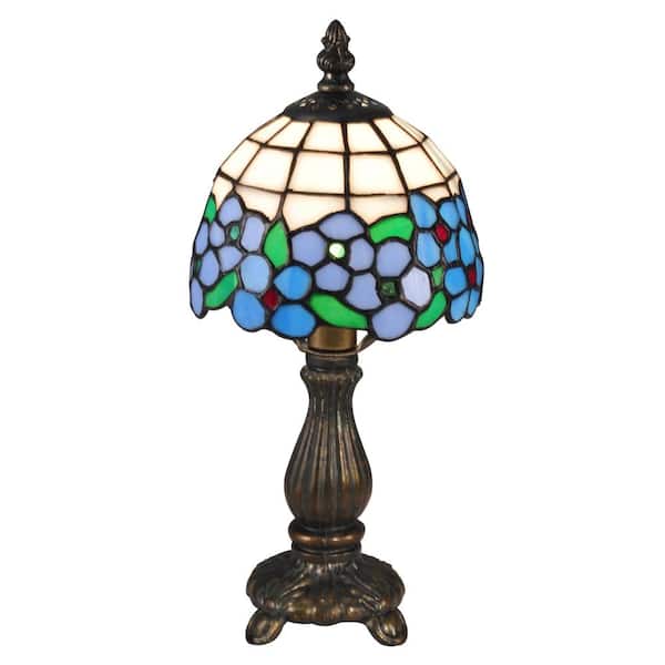 Dale Tiffany 12.5 in. Antique Brass Accent Lamp with Hand Rolled Art Glass