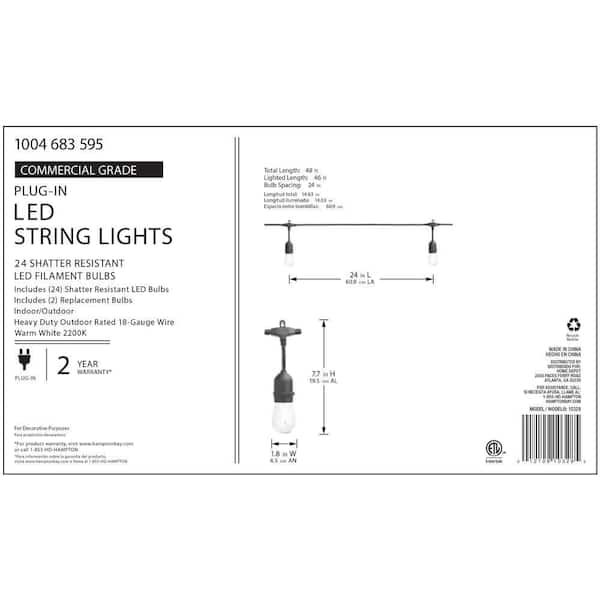 Hampton Bay 24-Light 48 ft. Plug-in Indoor/Outdoor Edison Patio String Light with S14 Single Filament LED Bulbs - image 3