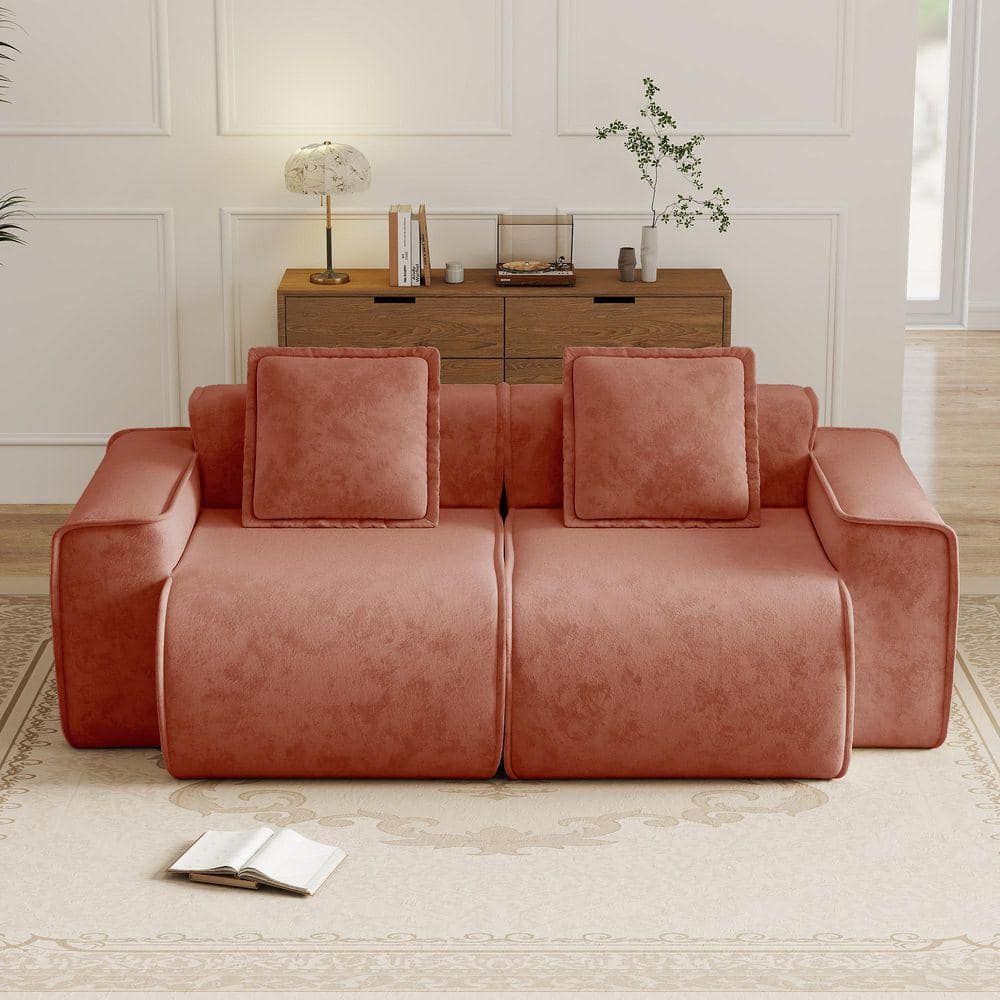 Lesly Modern 78 in Square Arm 2 Pieces Velvet Rectangle Sectional Sofa in. Red