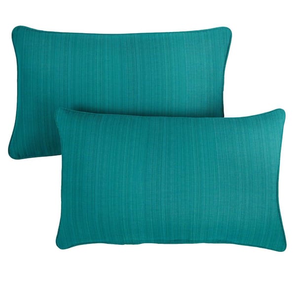 SORRA HOME Sorra Home Sunbrella Textured Sea Blue Rectangular Outdoor Corded Lumbar Pillows (2-Pack)