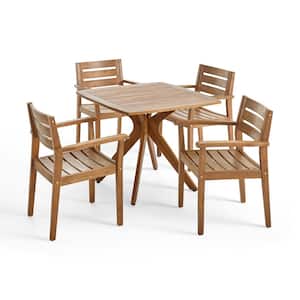 Stamford Teak Brown 5-Piece Wood Outdoor Dining Set with X Base
