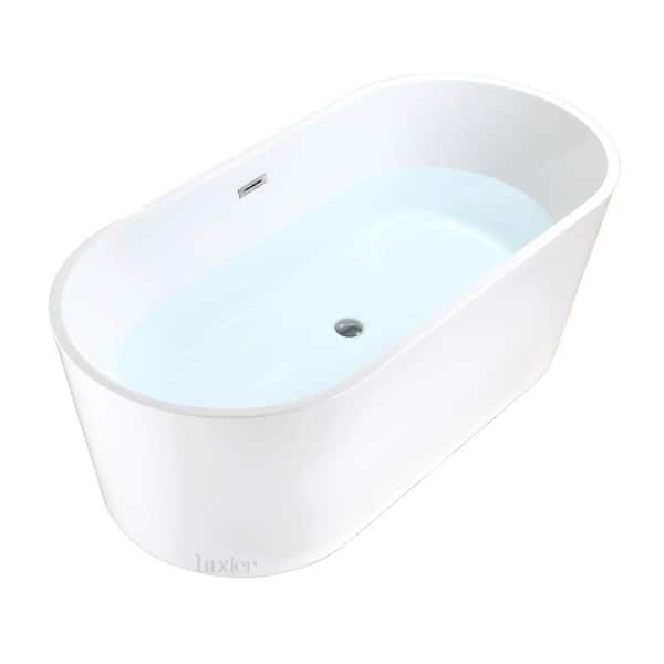 LUXIER 59 in. Luxury Acrylic Flatbottom Soaking Bathtub Spa in White with Brushed Nickel Trim