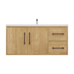 Victoria 42 in. W x 20 in. D x 22 in. H Single Sink Floating Bath Vanity in Oak with White Acrylic Top