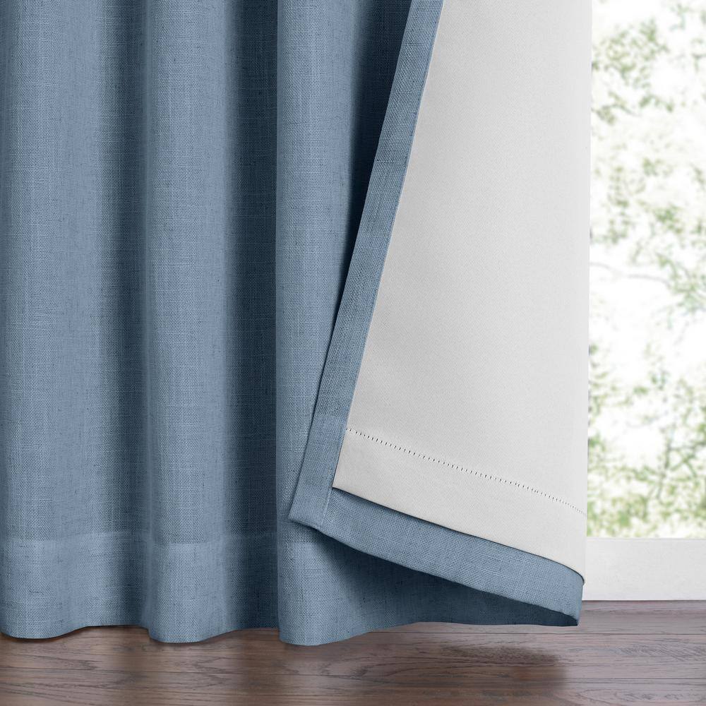 Extra Long Blue Linen-Blend Blackout Curtain Panel