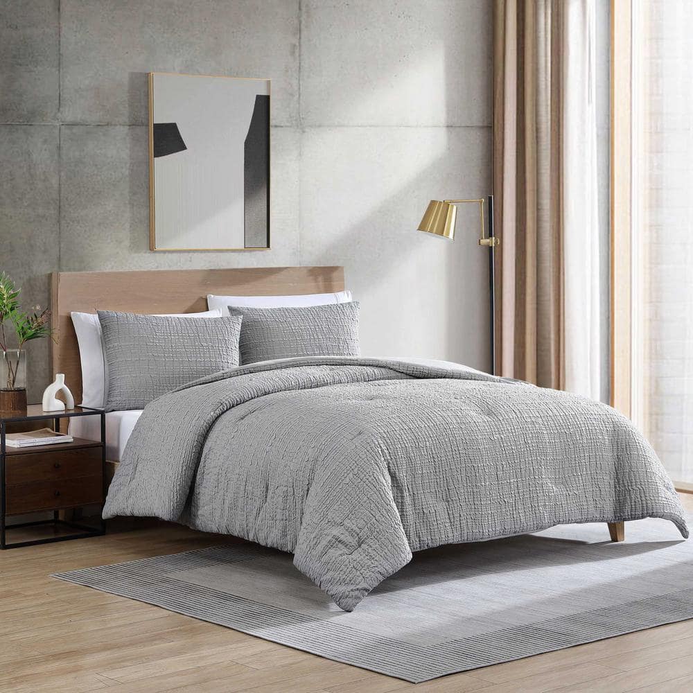 Gray Twin Gathered Embellishment Duvet Cover Set