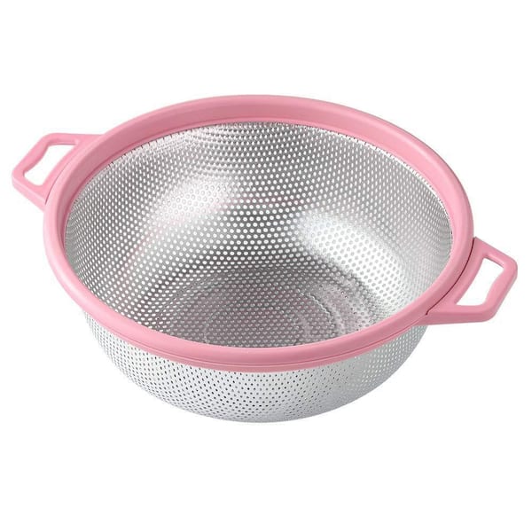 10.5 in. Stainless Steel Colander for Pasta, Spaghetti, Berries, Veggies, Fruits, Noodles, and Salads, Pink (1-Pack)