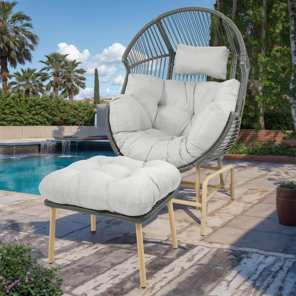 Patio Dark Gray Wicker Large Glider Egg Chair Outdoor Lounge Chair with Light Gray Cushion and Ottoman price history on PriceWatchPro