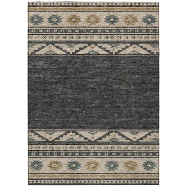 Chantille Machine Washable Indoor/Outdoor Abstract ACN3075 Charcoal 8 ft. x 10 ft. Area Rug